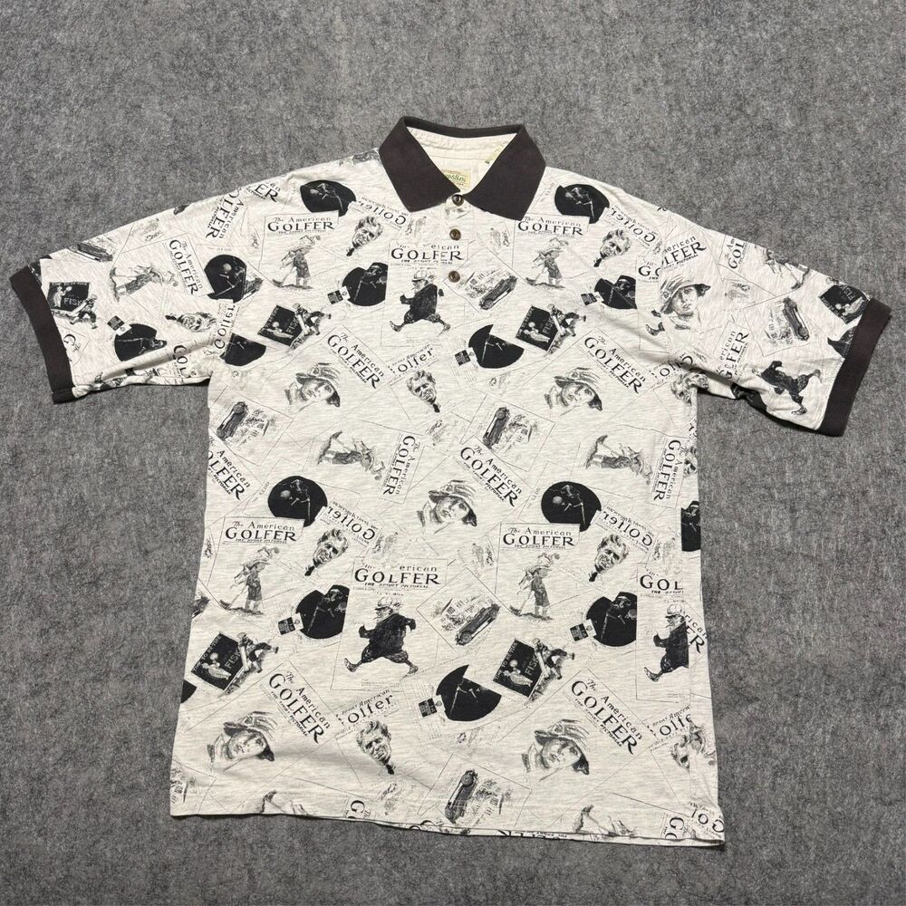 Vtg 90s St Johns Bay American Golfer All Over Print Polo Shirt Mens Medium Tall